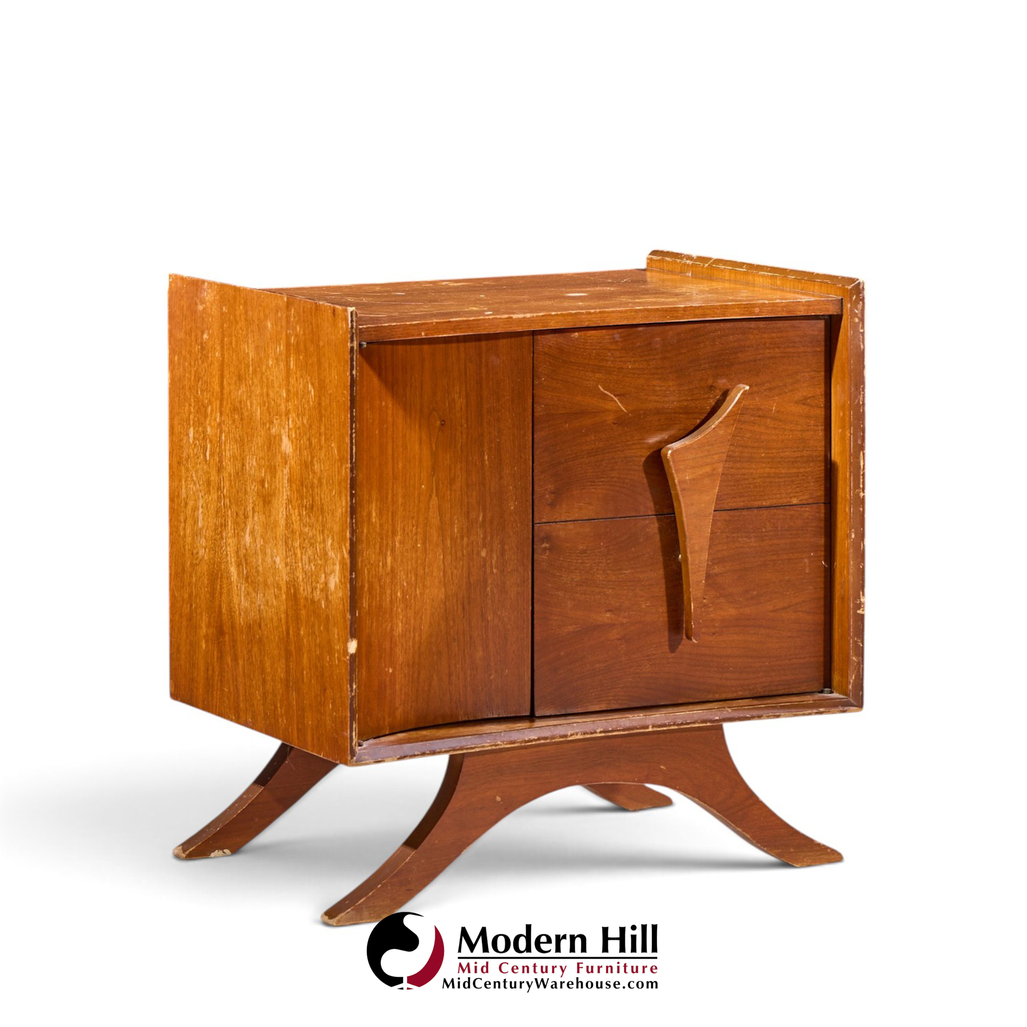 vladimir kagan style mid century sculptural walnut nightstands - pair