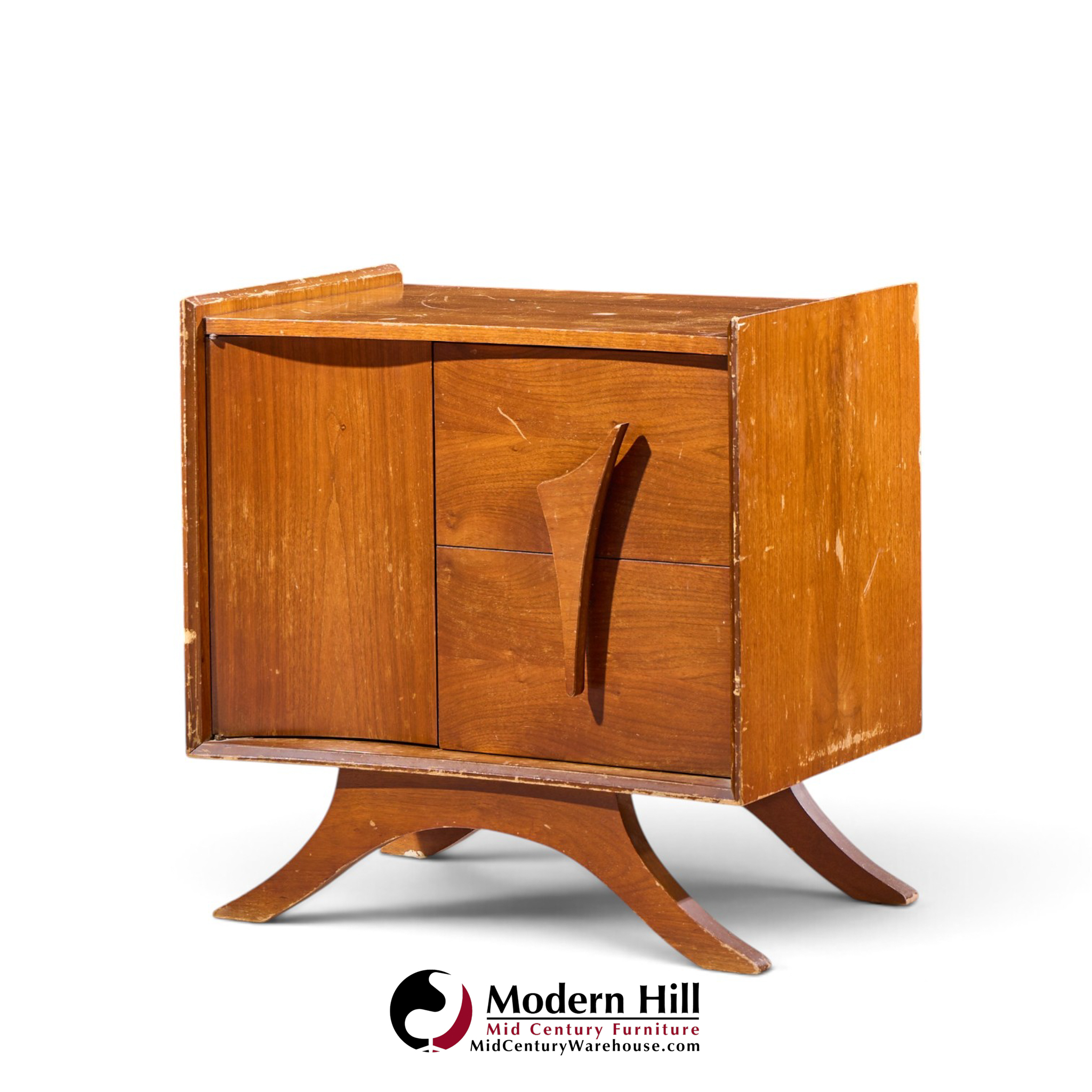 vladimir kagan style mid century sculptural walnut nightstands - pair