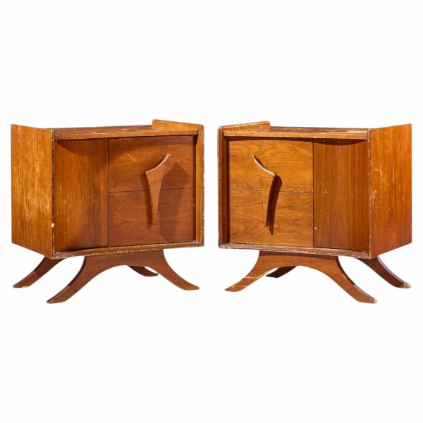 vladimir kagan style mid century sculptural walnut nightstands - pair
