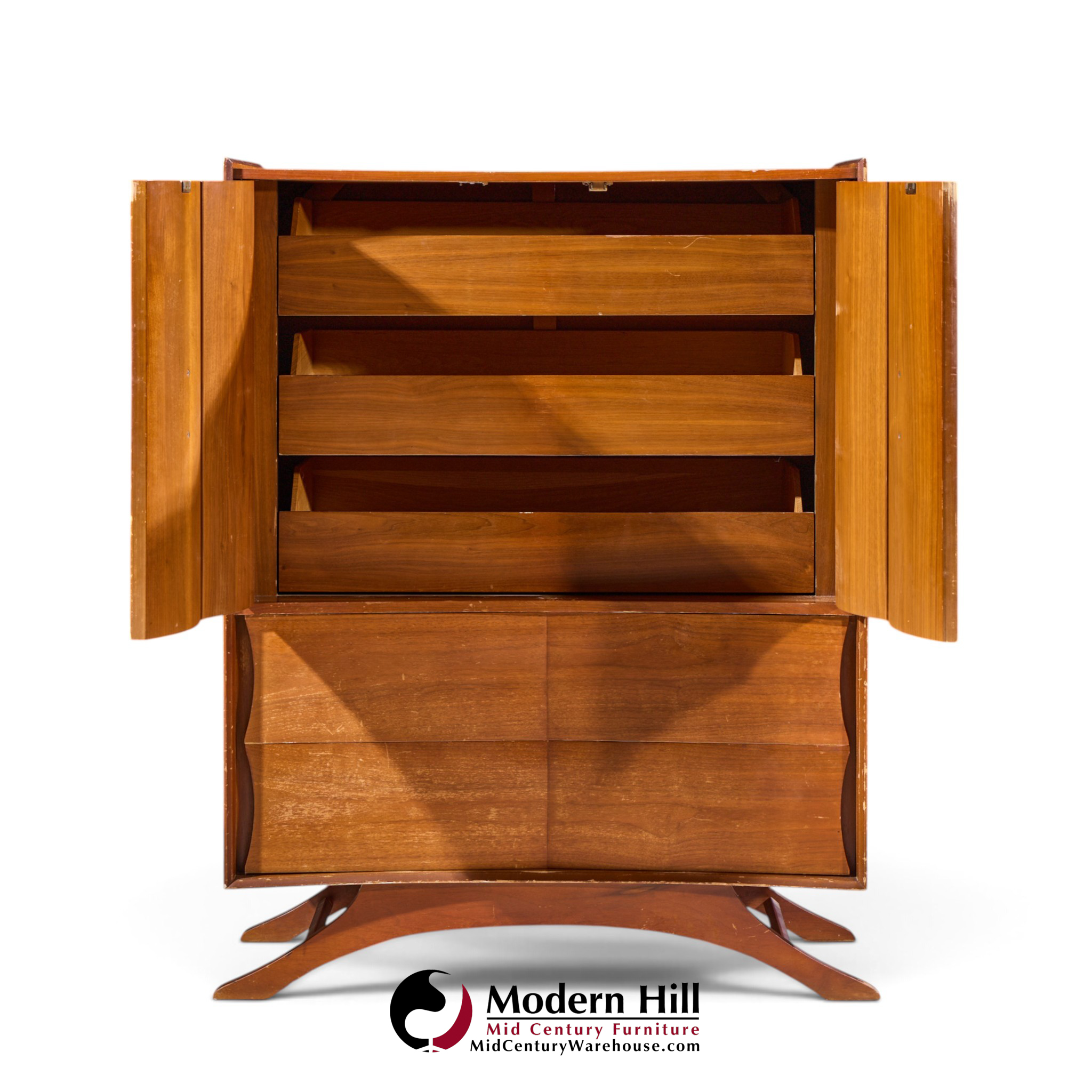 vladimir kagan style mid century walnut gentlemans chest highboy dresser