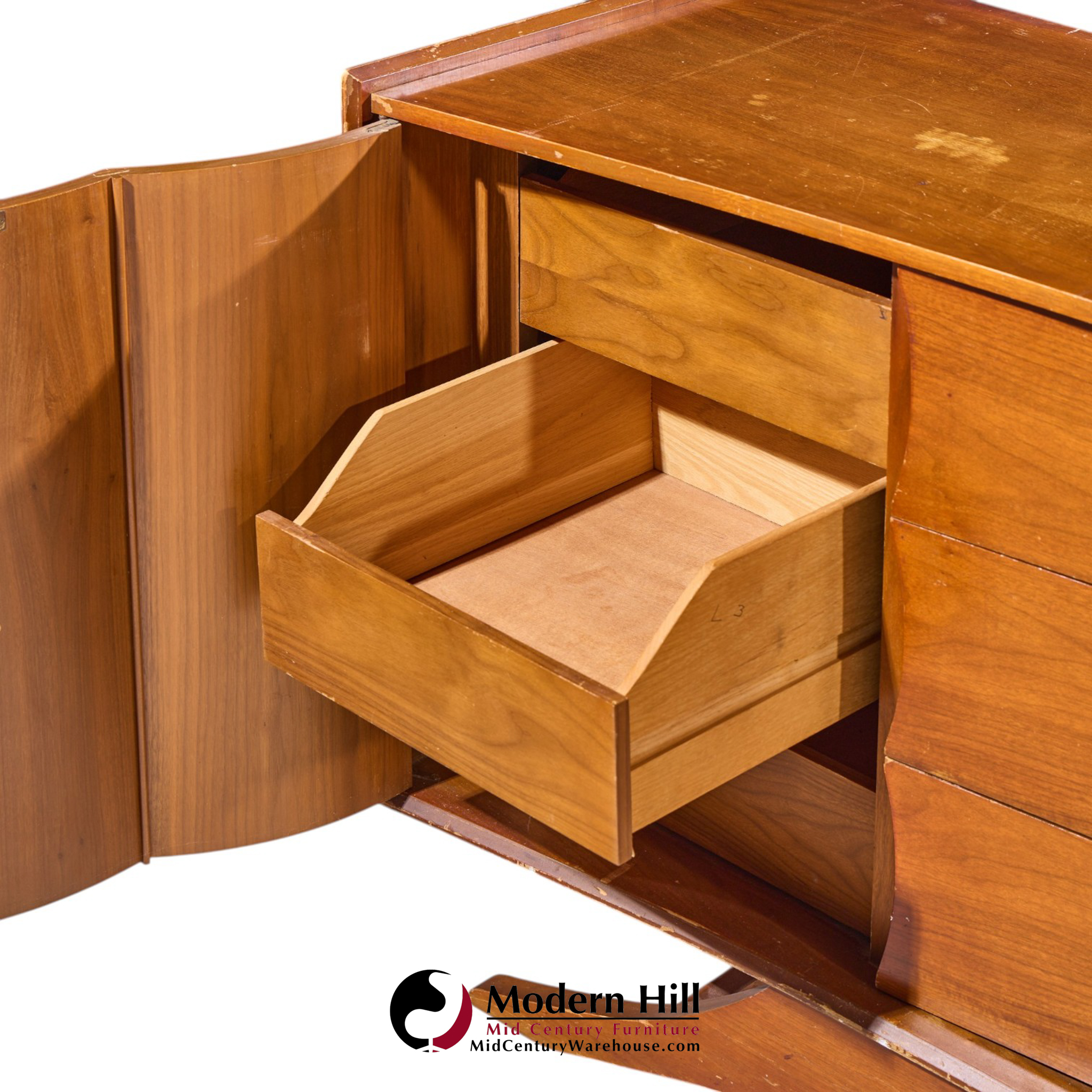 vladimir kagan style mid century walnut lowboy dresser