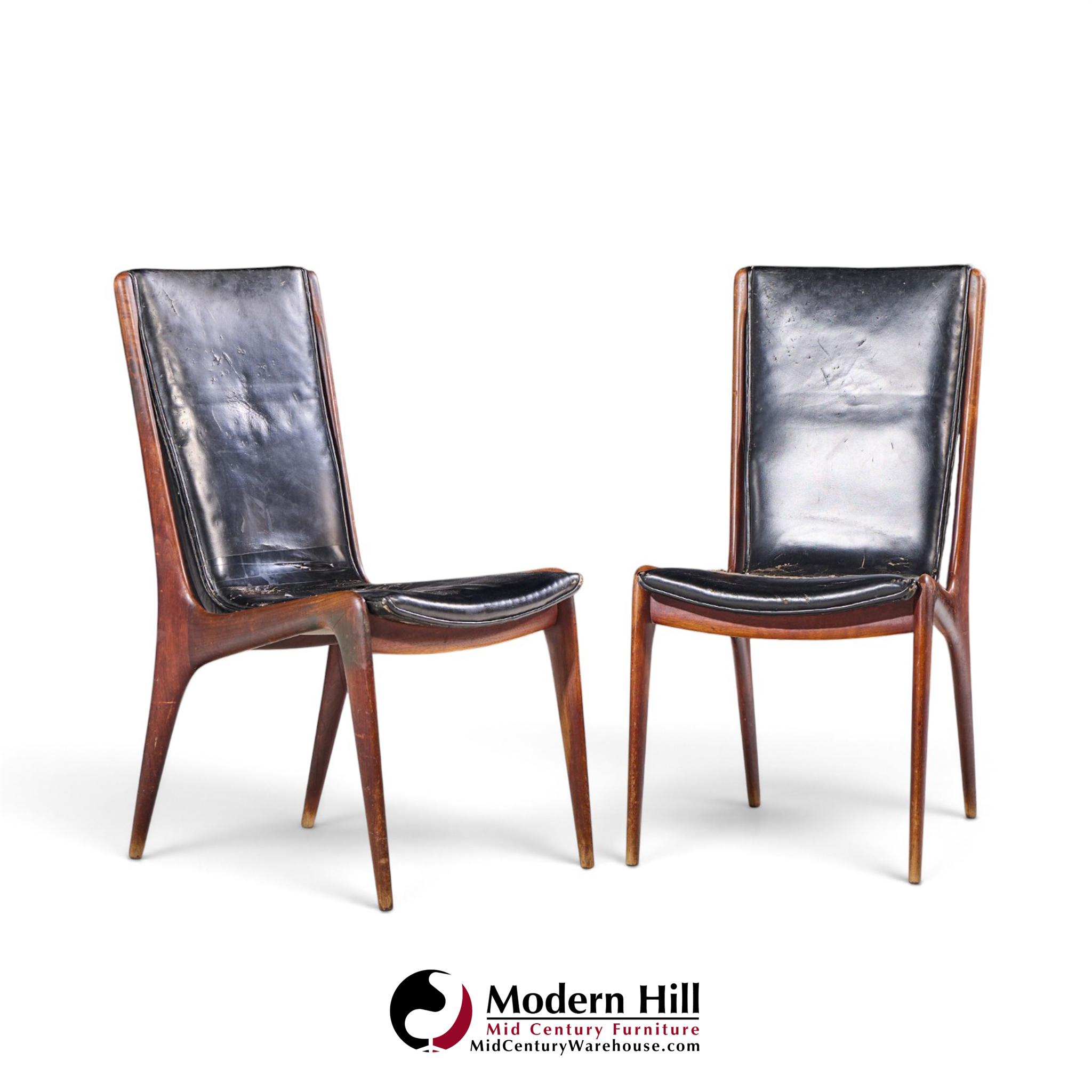 vladimir kagan for dreyfuss vk 101 mid century walnut sling chairs - pair