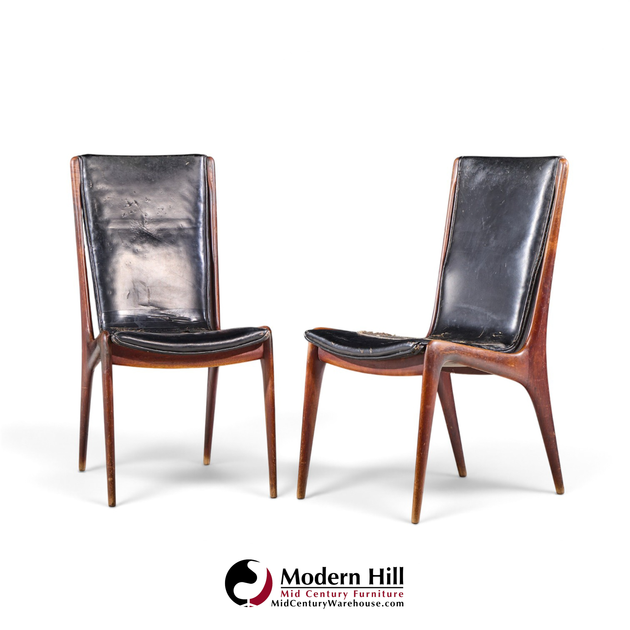 vladimir kagan for dreyfuss vk 101 mid century walnut sling chairs - pair