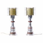 walter von nessen for pattyn products model 310 mid century machine age aluminum table lamps - pair