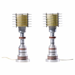 walter von nessen for pattyn products model 310 mid century machine age aluminum table lamps - pair