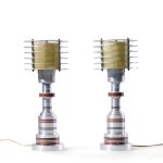walter von nessen for pattyn products model 310 mid century machine age aluminum table lamps - pair
