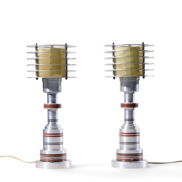 walter von nessen for pattyn products model 310 mid century machine age aluminum table lamps - pair