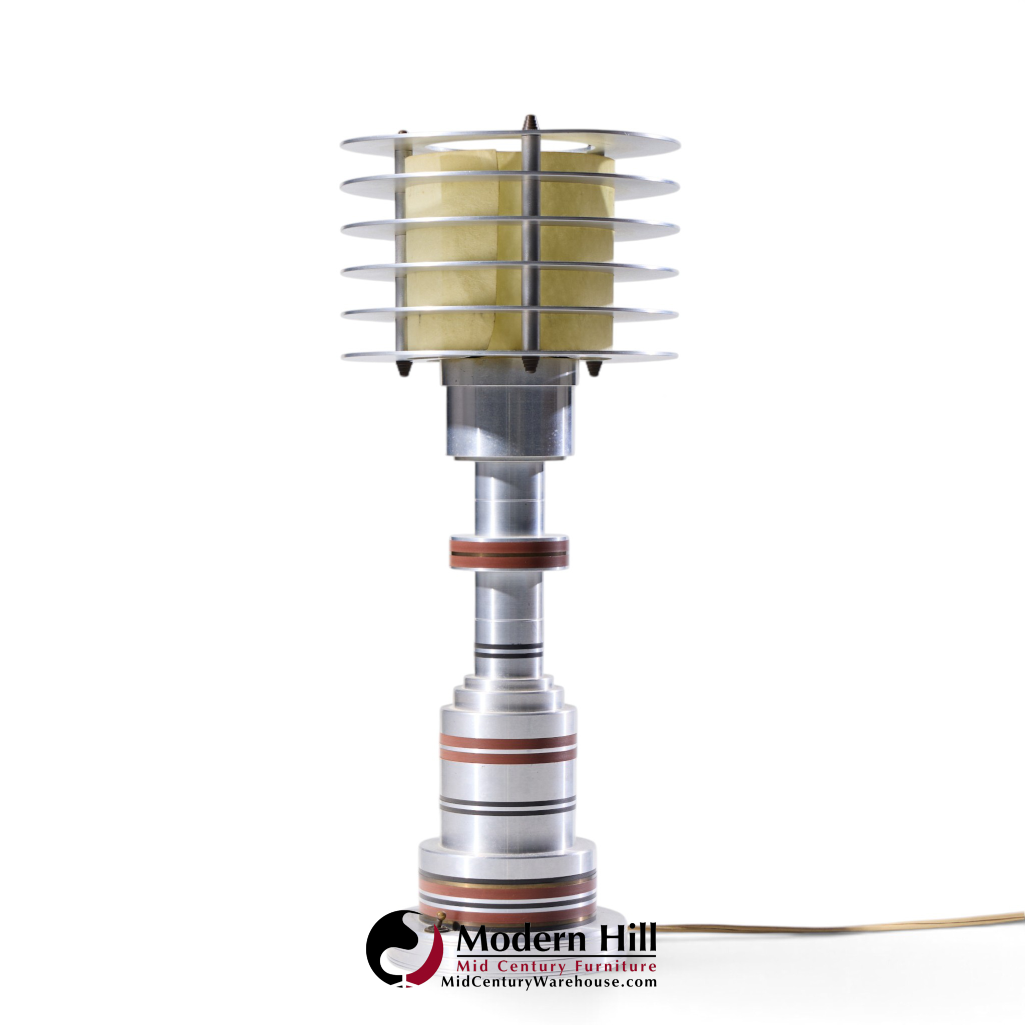walter von nessen for pattyn products model 310 mid century machine age aluminum table lamps - pair