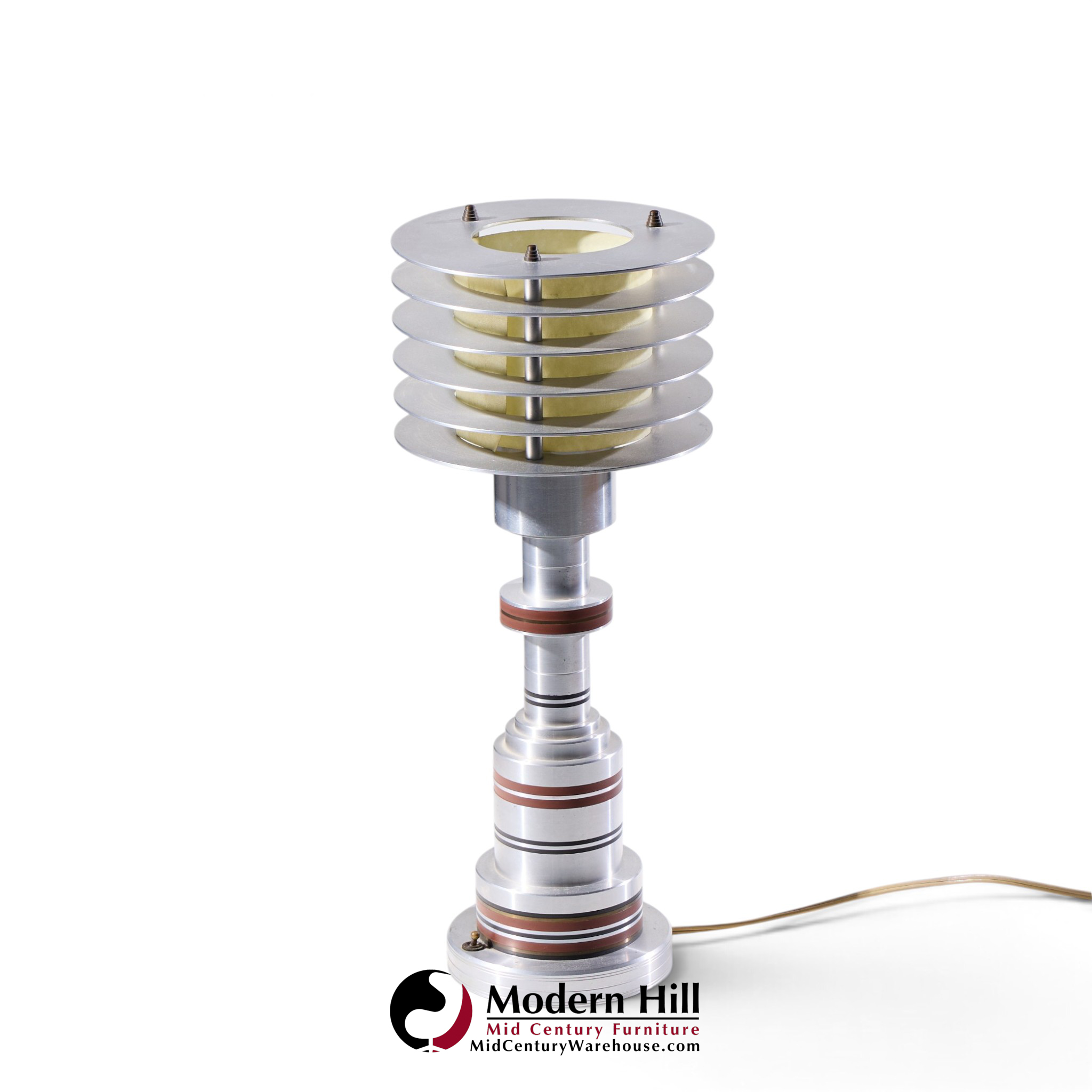 walter von nessen for pattyn products model 310 mid century machine age aluminum table lamps - pair