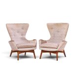 adrian pearsall for craft associates 2231-c mid century walnut wingback lounge chairs - pair