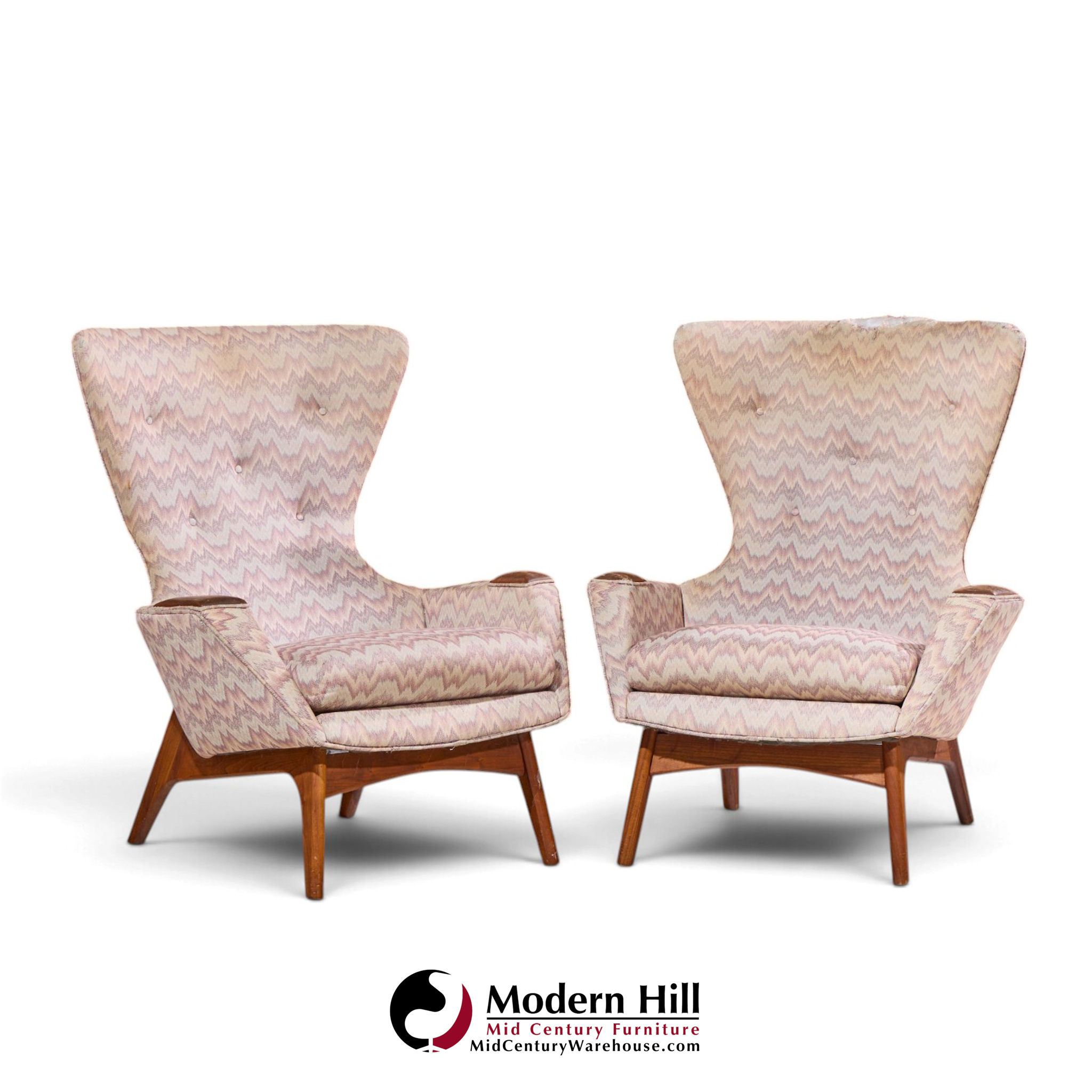 adrian pearsall for craft associates 2231-c mid century walnut wingback lounge chairs - pair