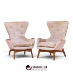 adrian pearsall for craft associates 2231-c mid century walnut wingback lounge chairs - pair