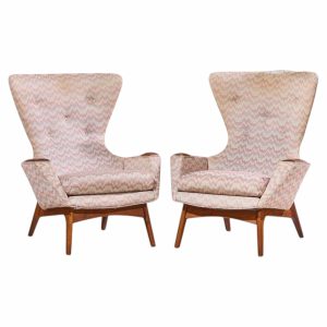 adrian pearsall for craft associates 2231-c mid century walnut wingback lounge chairs - pair