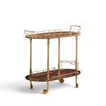 aldo tura mid century italian lacqured goatskin and brass bar cart