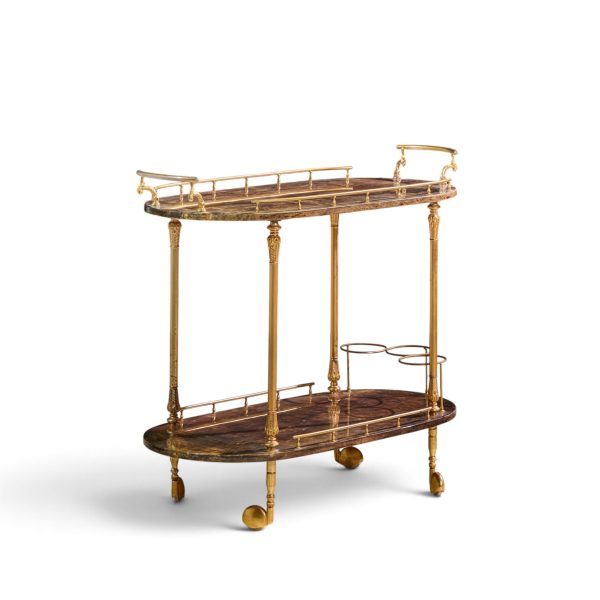 aldo tura mid century italian lacqured goatskin and brass bar cart