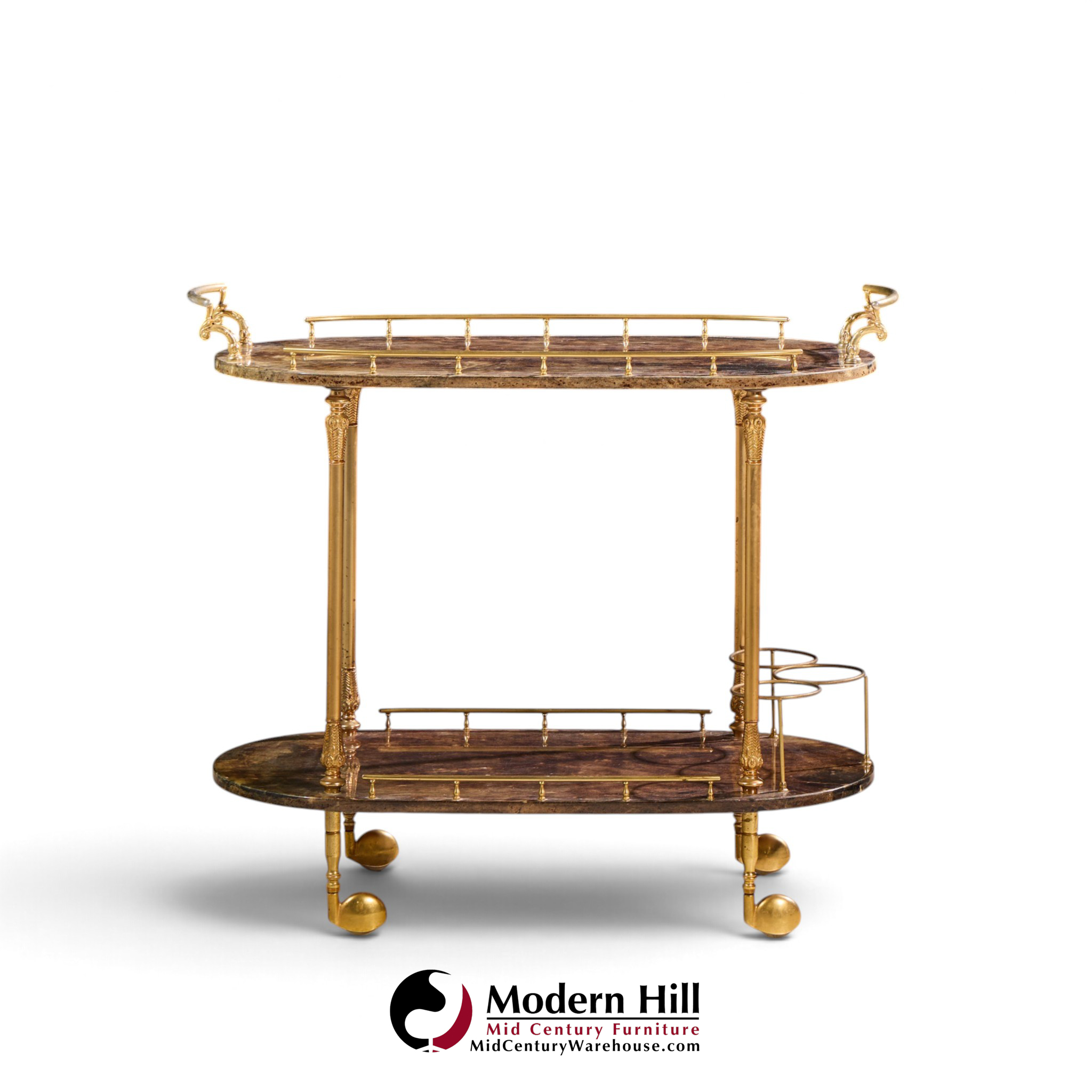 aldo tura mid century italian lacqured goatskin and brass bar cart