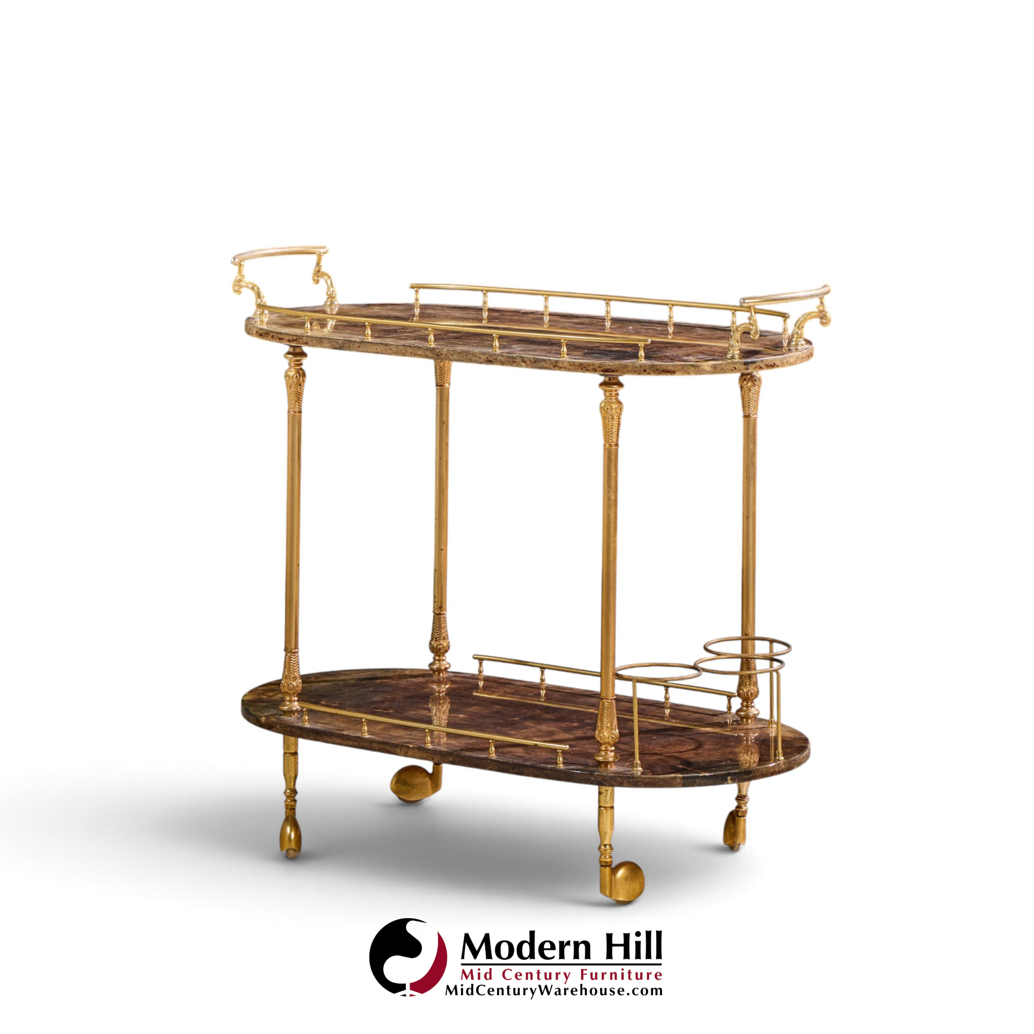 aldo tura mid century italian lacqured goatskin and brass bar cart