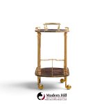 aldo tura mid century italian lacqured goatskin and brass bar cart