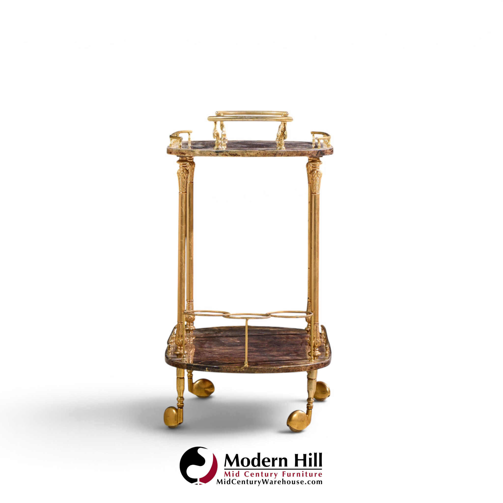 aldo tura mid century italian lacqured goatskin and brass bar cart