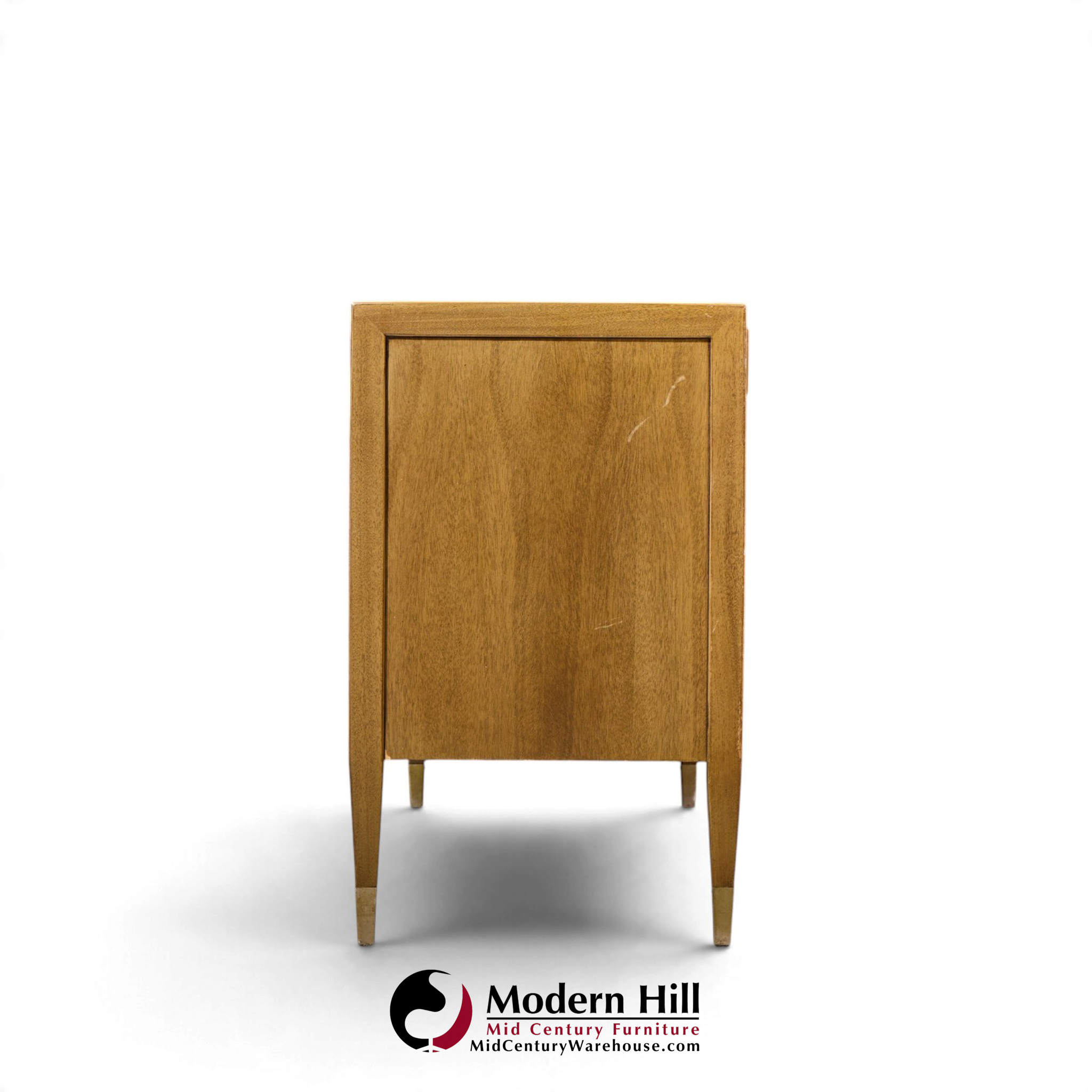 american of martinsville mid century walnut and cane credenza with hutch