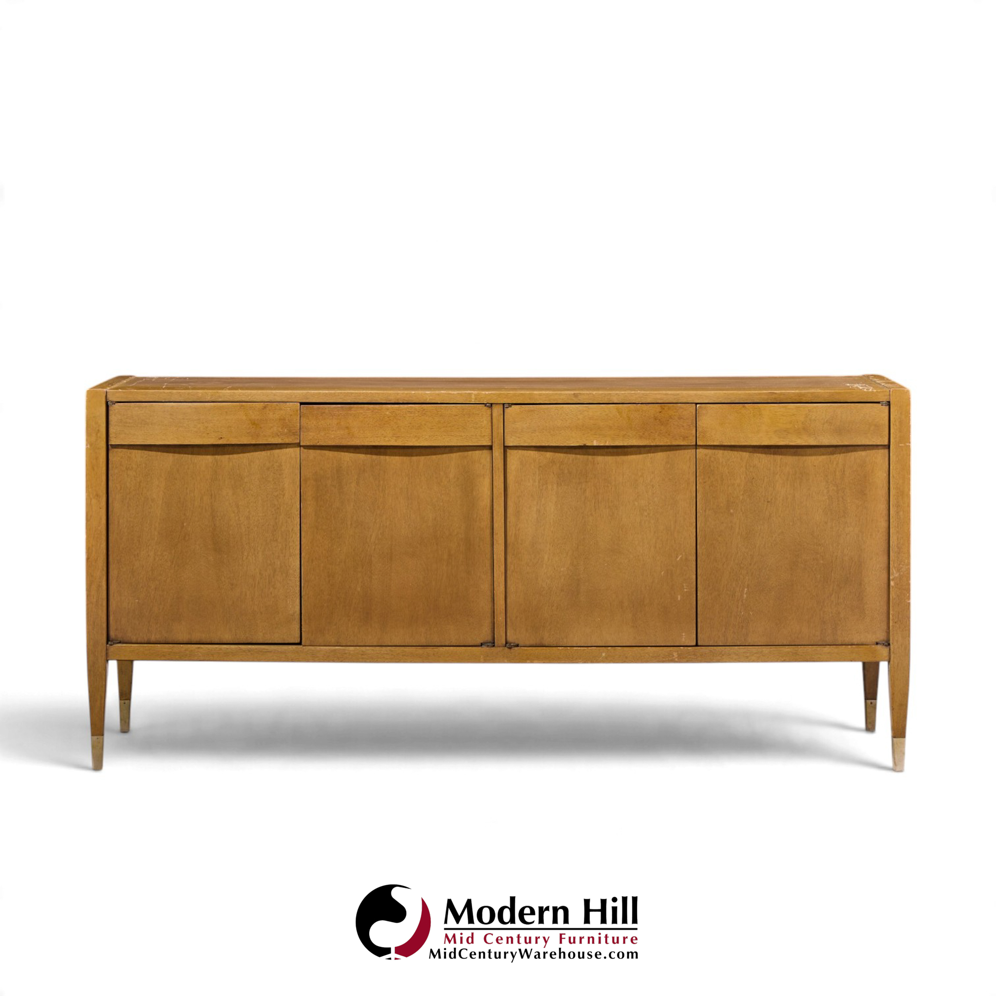 american of martinsville mid century walnut and cane credenza with hutch