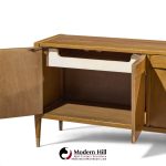 american of martinsville mid century walnut and cane credenza with hutch