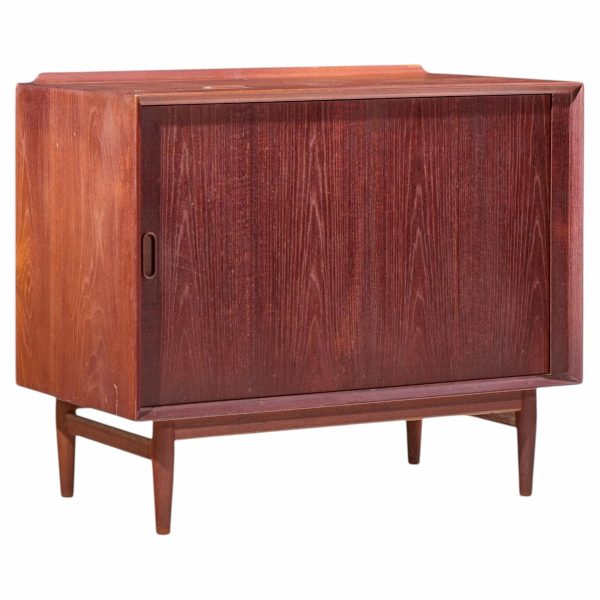 arne vodder for sibast mid century danish teak bar record cabinet nightstand with tambour door