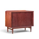 arne vodder for sibast mid century danish teak bar record cabinet nightstand with tambour door