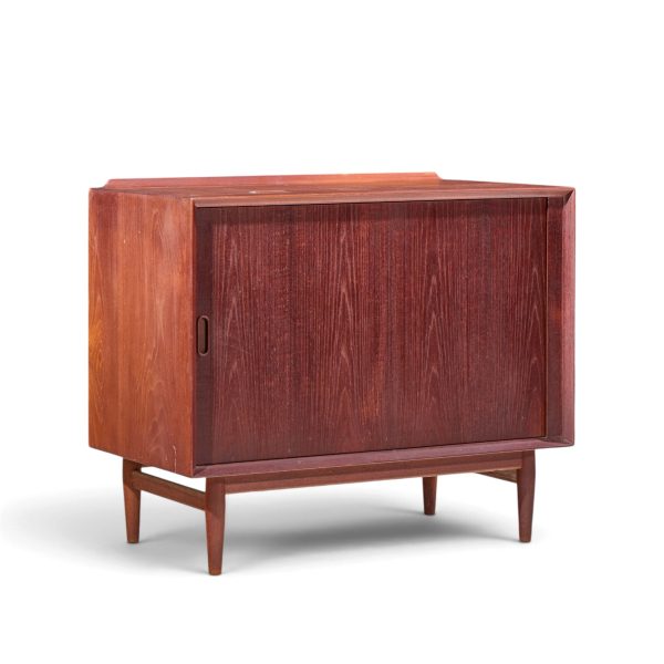 arne vodder for sibast mid century danish teak bar record cabinet nightstand with tambour door