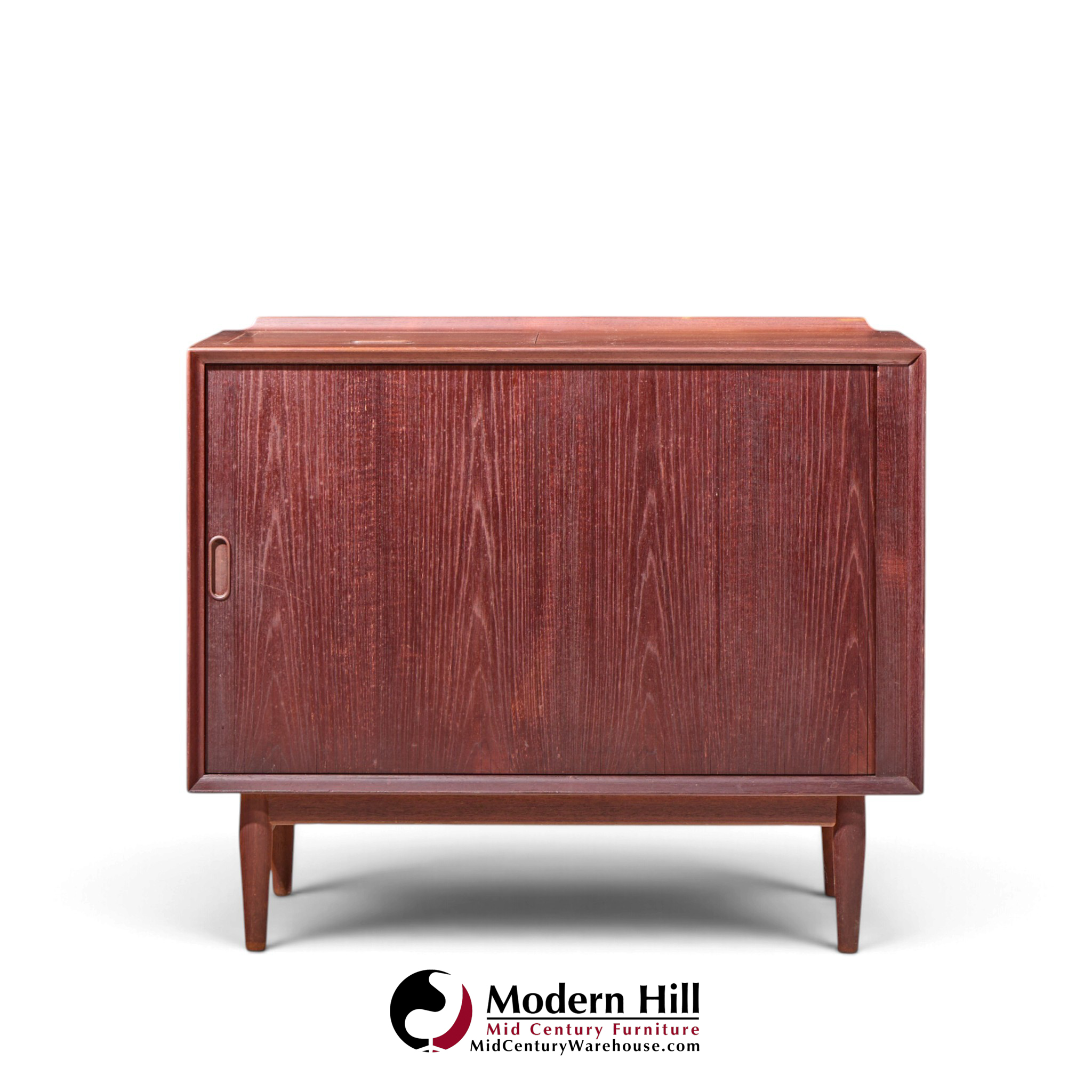 arne vodder for sibast mid century danish teak bar record cabinet nightstand with tambour door