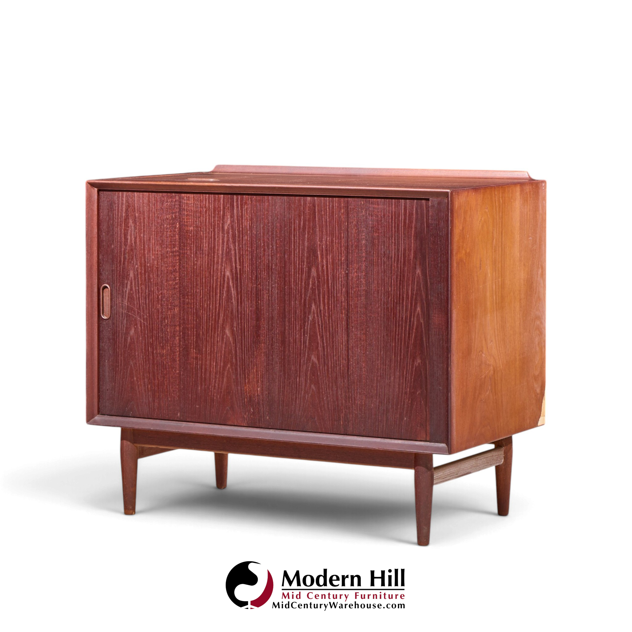 arne vodder for sibast mid century danish teak bar record cabinet nightstand with tambour door