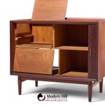 arne vodder for sibast mid century danish teak bar record cabinet nightstand with tambour door