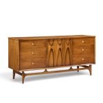 broyhill brasilia mid century walnut and brass 9 drawer lowboy dresser