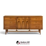 broyhill brasilia mid century walnut and brass 9 drawer lowboy dresser