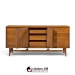 broyhill brasilia mid century walnut and brass 9 drawer lowboy dresser