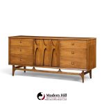 broyhill brasilia mid century walnut and brass 9 drawer lowboy dresser