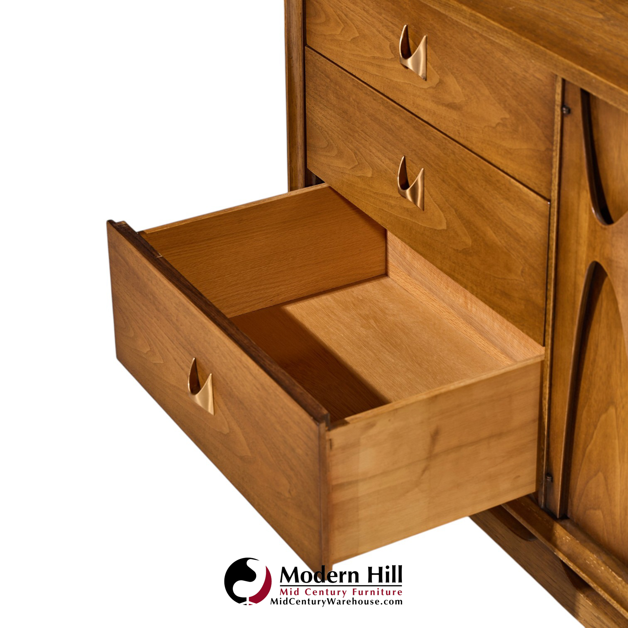 broyhill brasilia mid century walnut and brass 9 drawer lowboy dresser