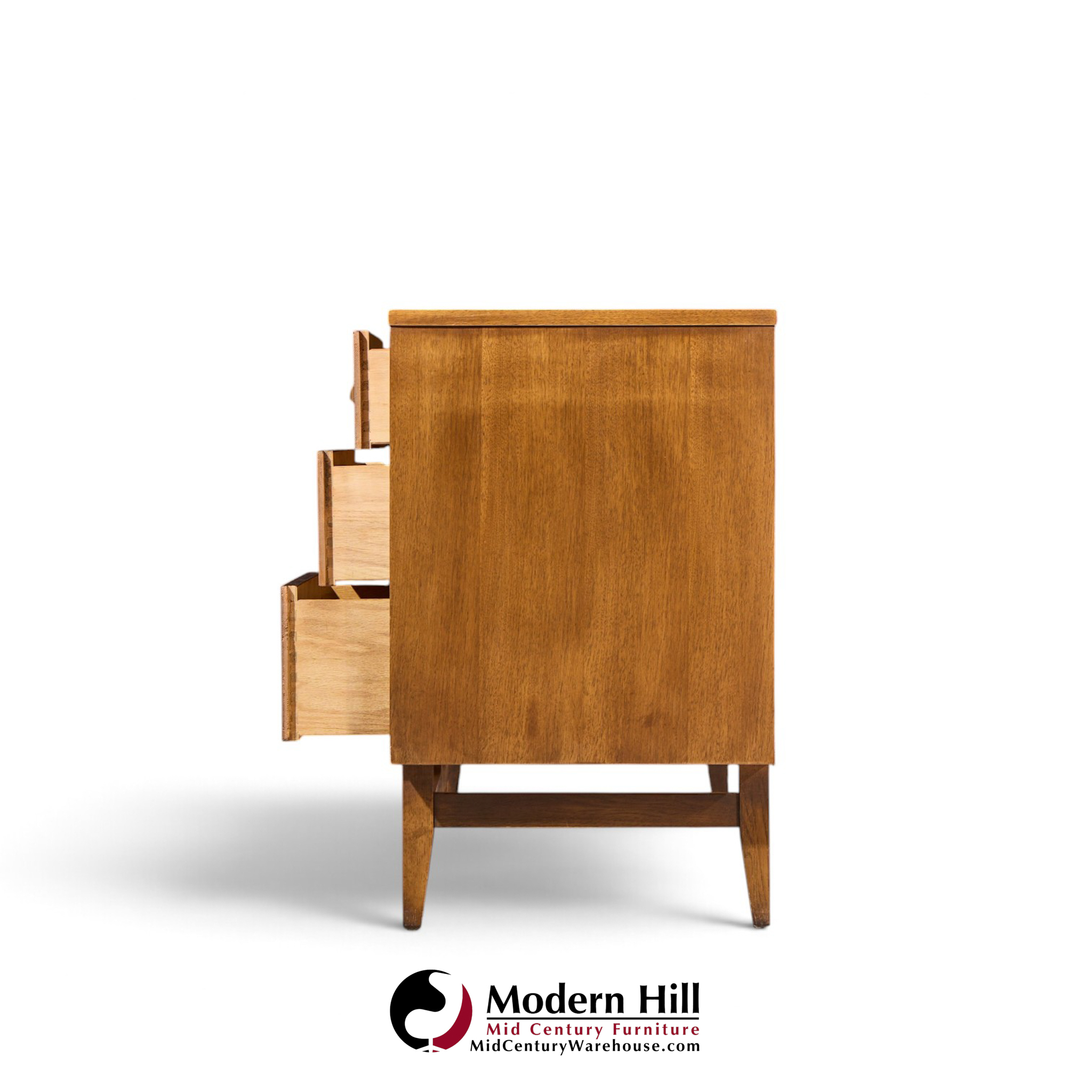 broyhill brasilia mid century walnut and brass 9 drawer lowboy dresser