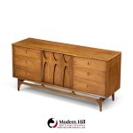 broyhill brasilia mid century walnut and brass 9 drawer lowboy dresser