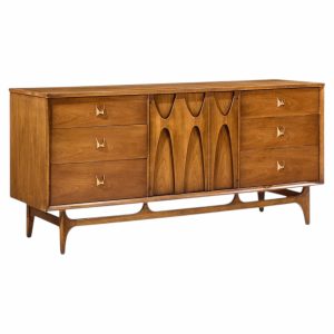 broyhill brasilia mid century walnut and brass 9 drawer lowboy dresser