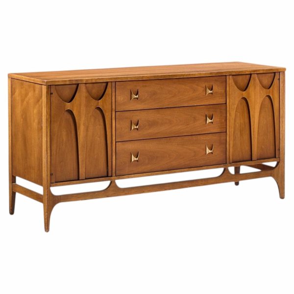 broyhill brasilia mid century walnut and brass credenza