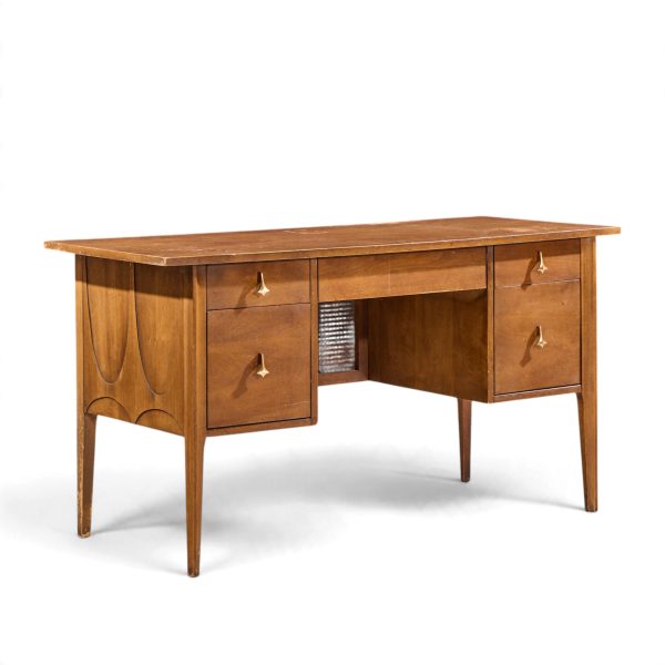 broyhill brasilia mid century walnut and brass desk