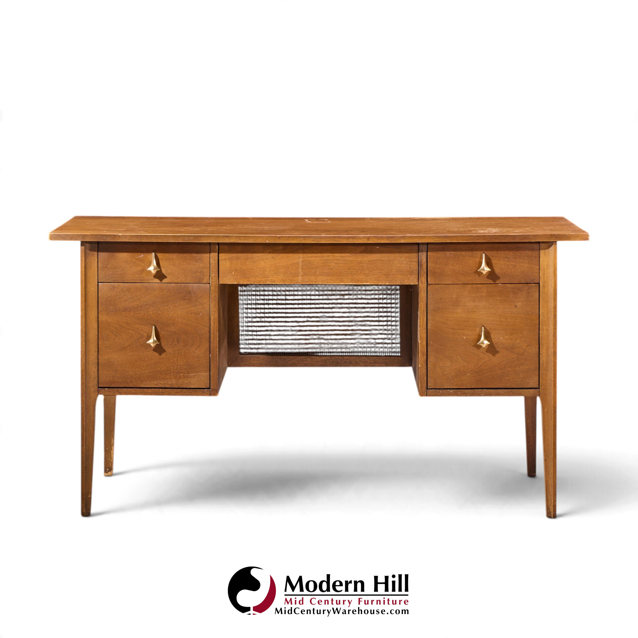 broyhill brasilia mid century walnut and brass desk