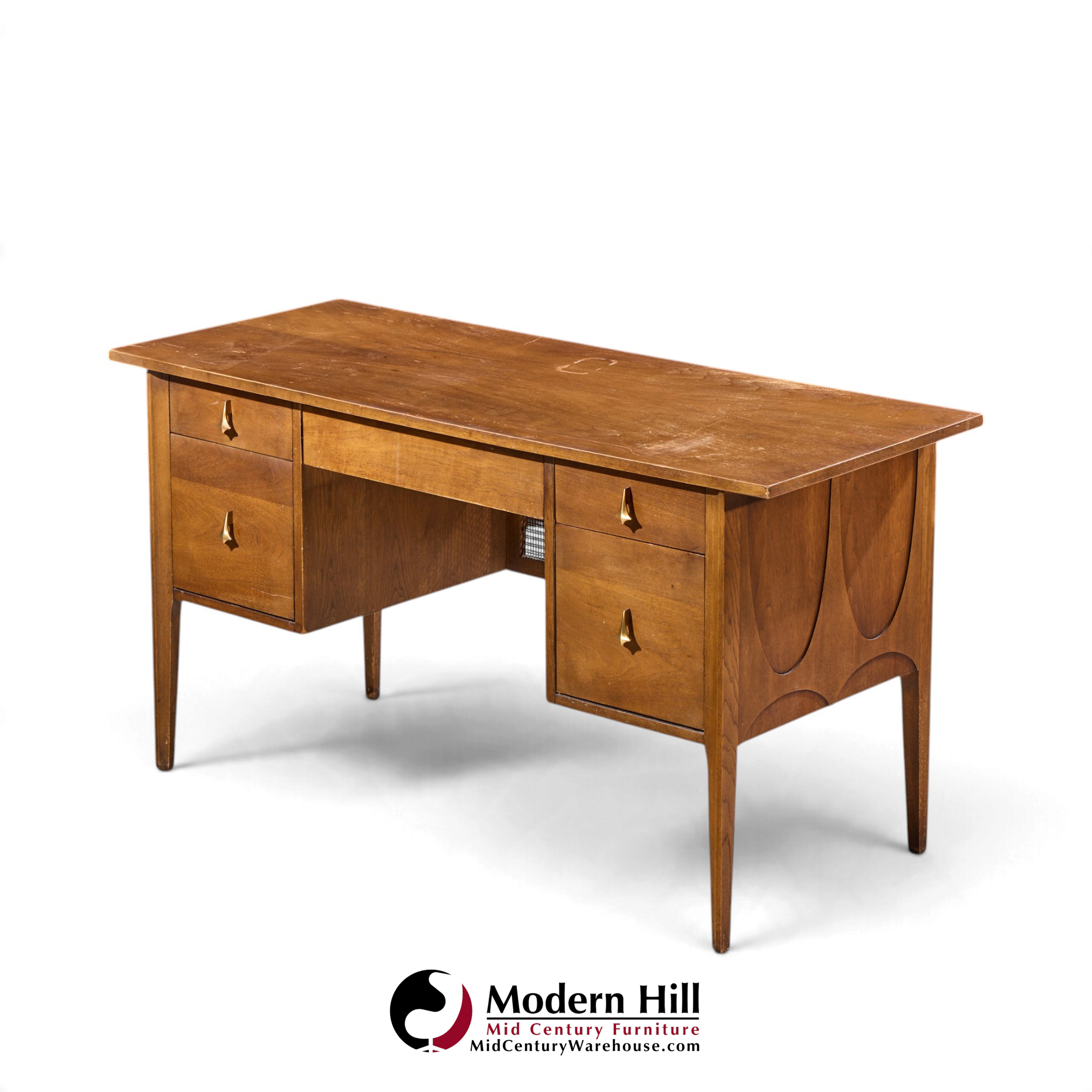 broyhill brasilia mid century walnut and brass desk