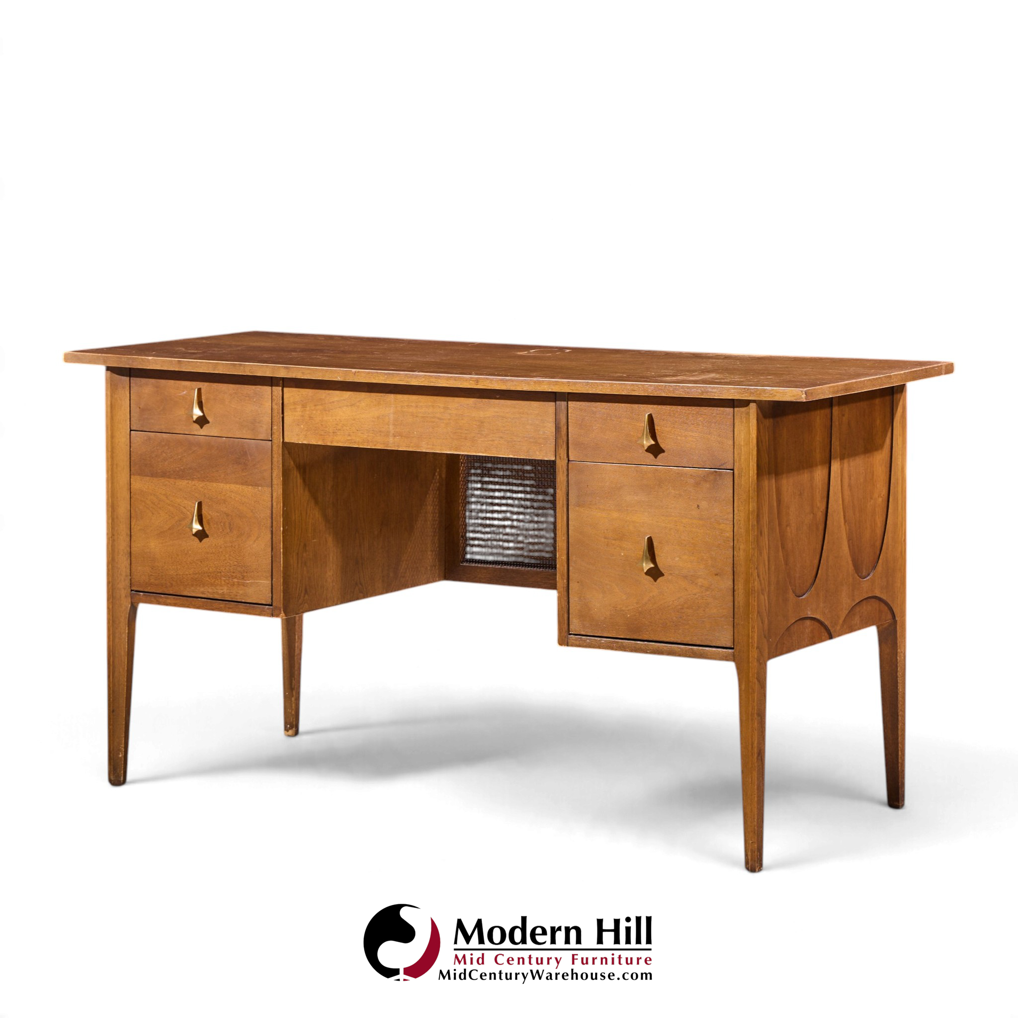 broyhill brasilia mid century walnut and brass desk