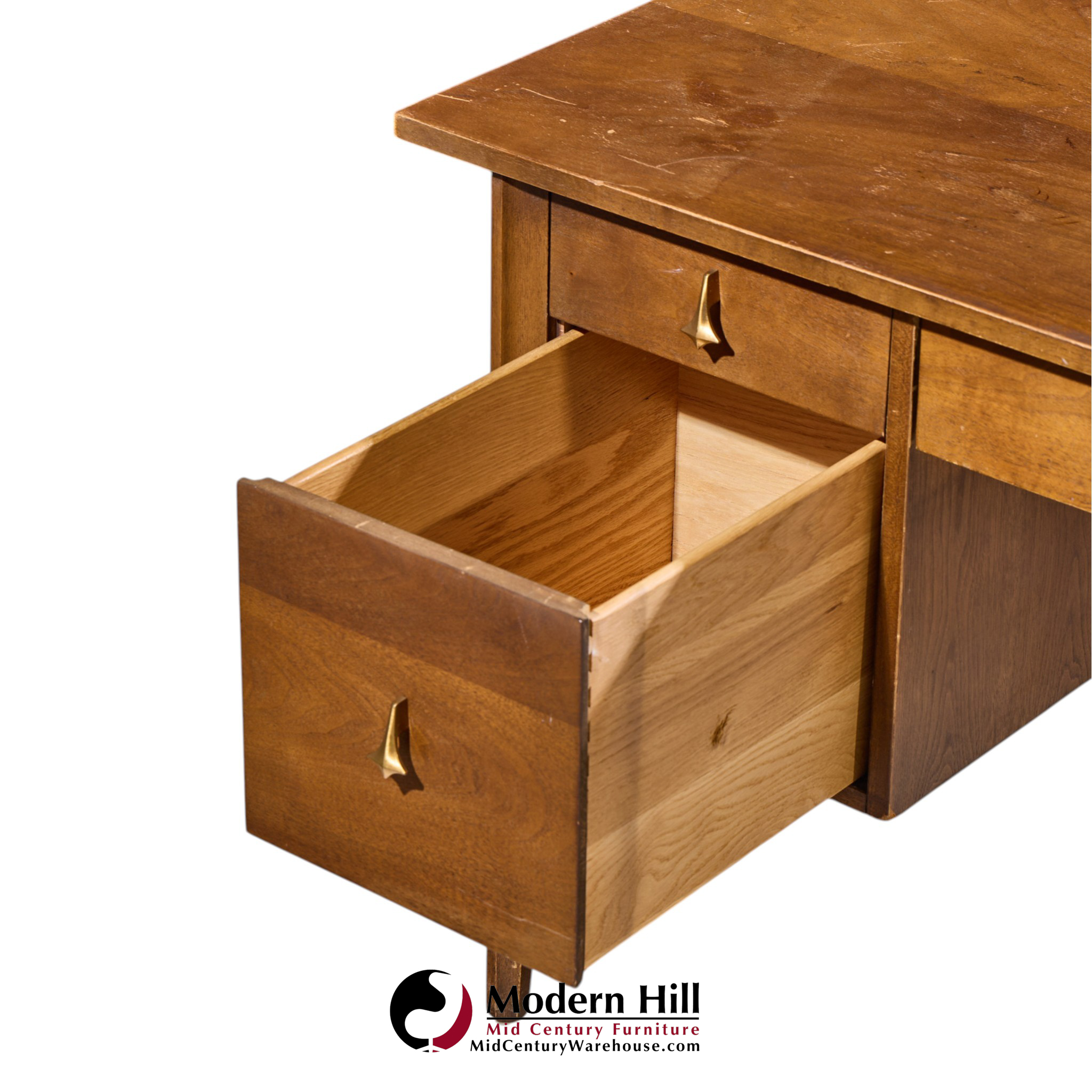 broyhill brasilia mid century walnut and brass desk