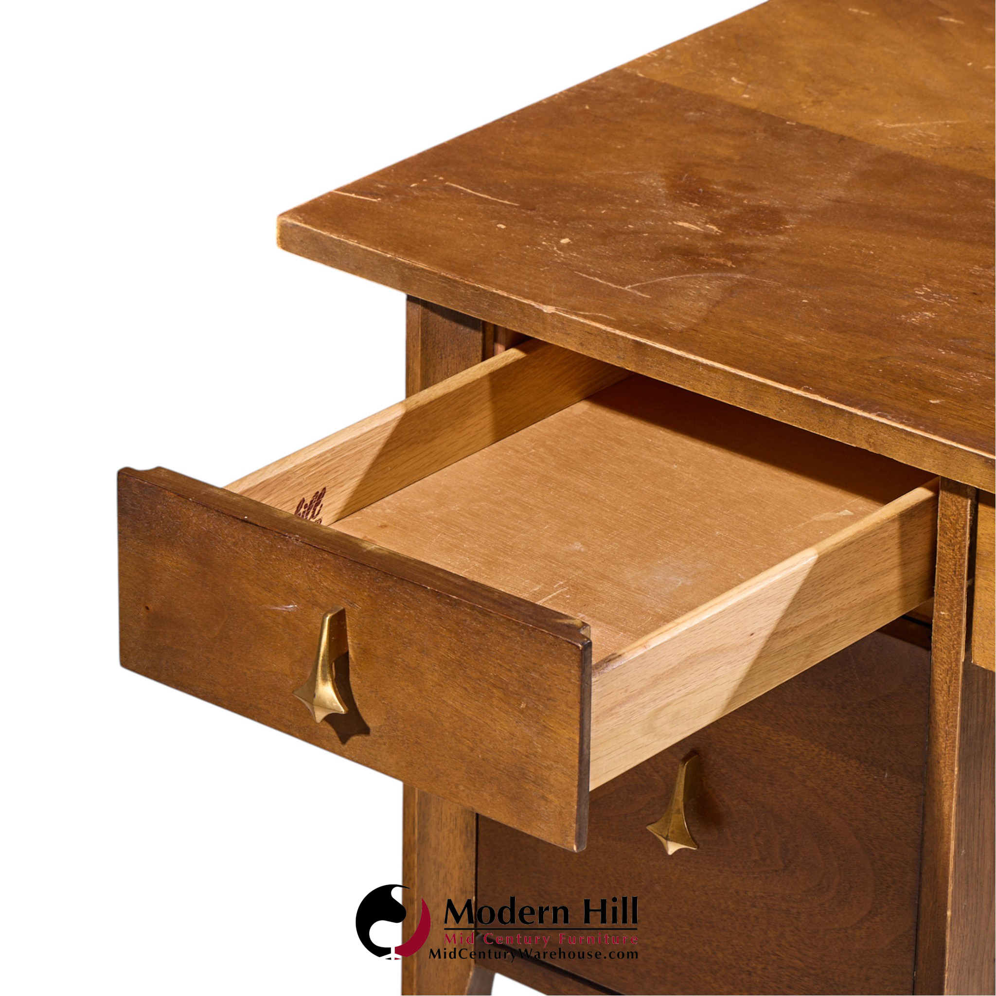 broyhill brasilia mid century walnut and brass desk