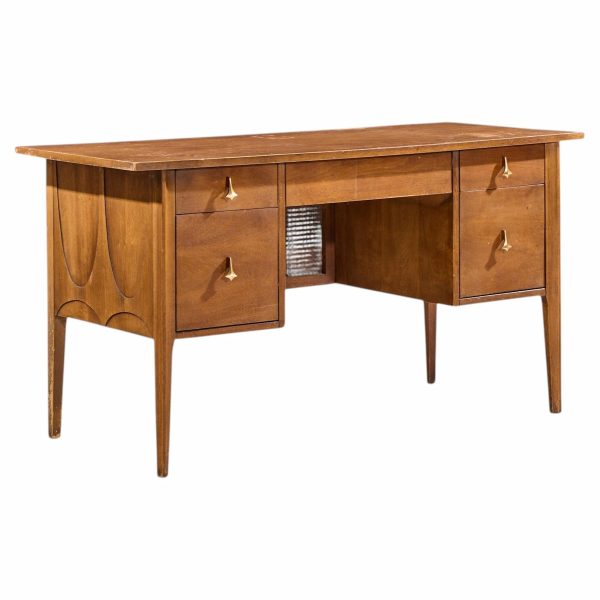broyhill brasilia mid century walnut and brass desk