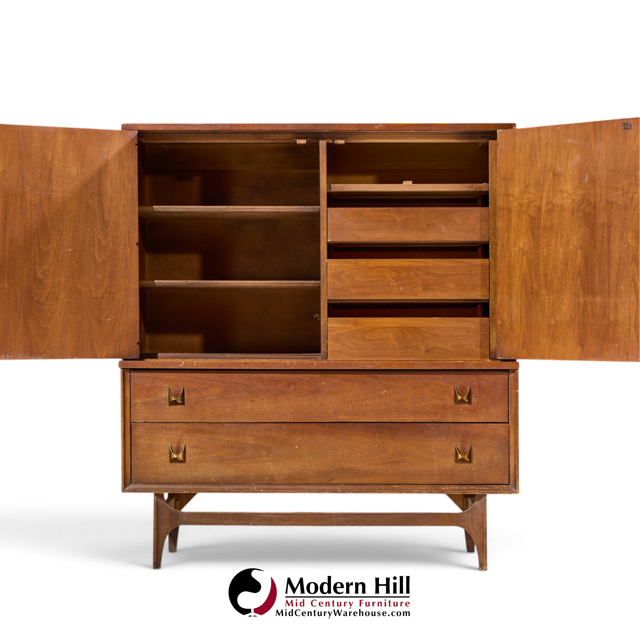 broyhill brasilia mid century walnut and brass gentleman chest dresser