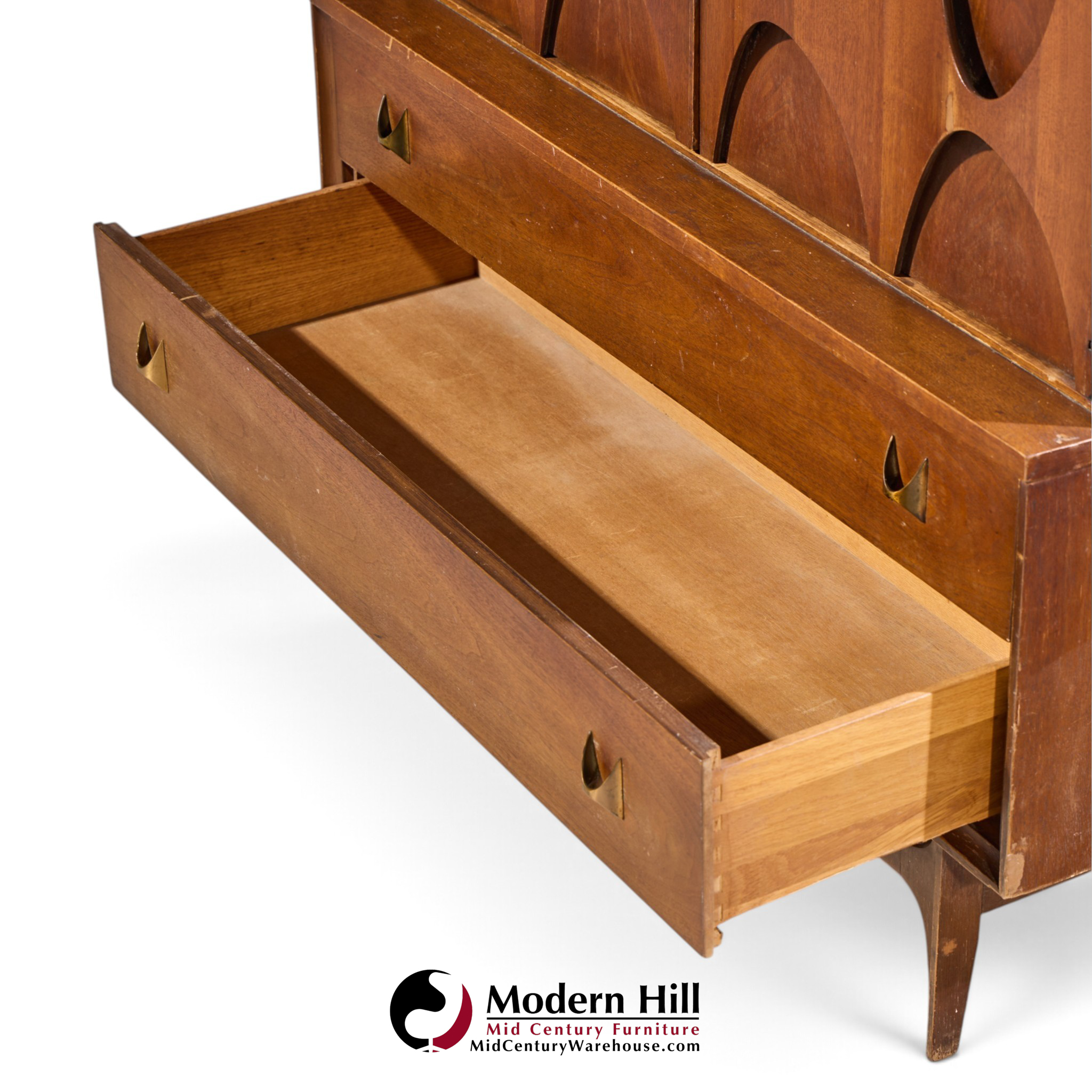 broyhill brasilia mid century walnut and brass gentleman chest dresser